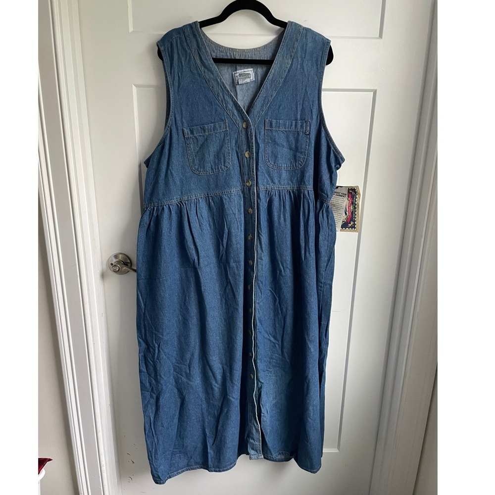 Vtg True Blue Denim Maxi Jumper Dress Button Up Sleeveless Cottagecore NWT 2X